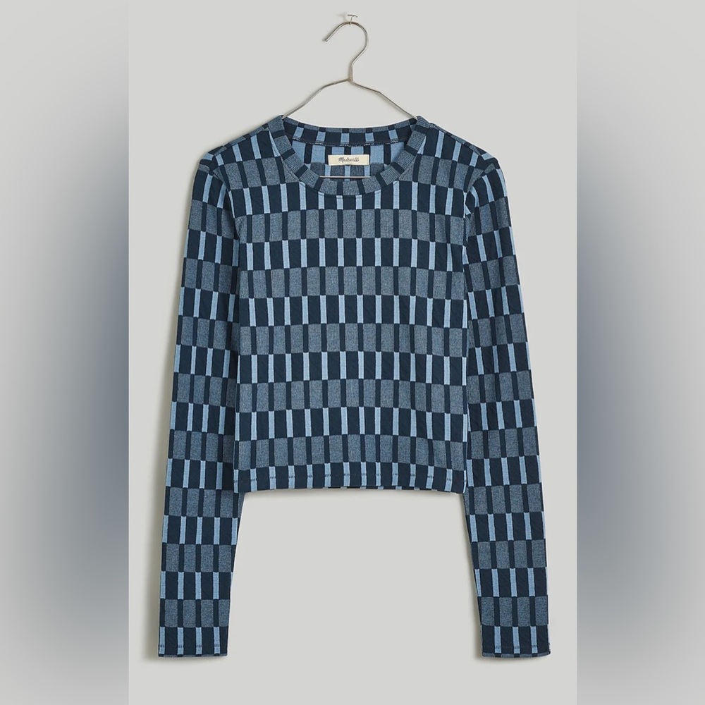 Madewell Fine Ribbed Supercrop Crewneck Long-Sleeve Tee NWT $25